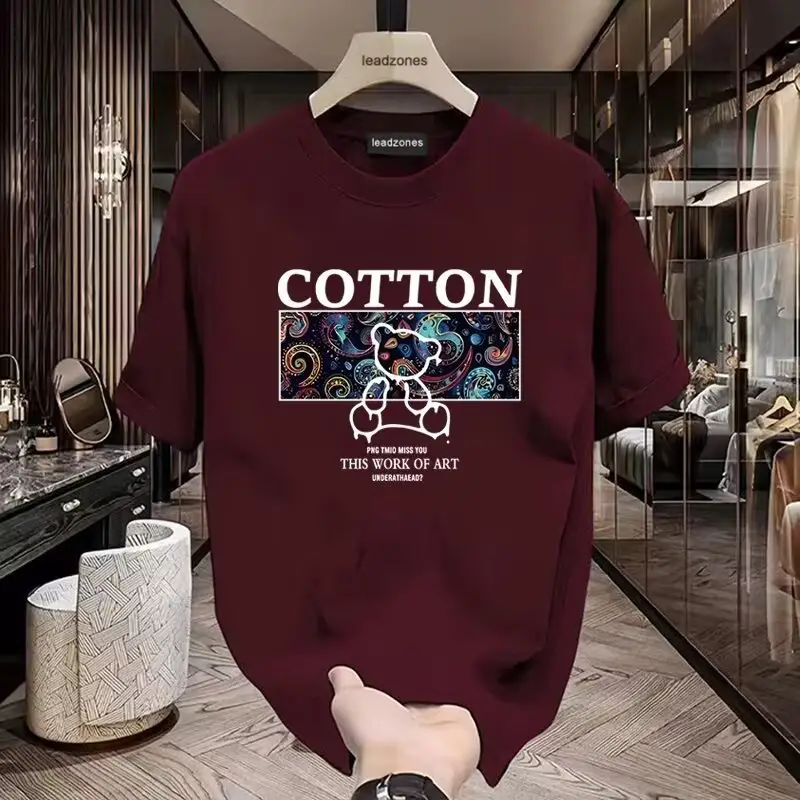 Men Cotton Short Sleeve T-Shirt Maroon Graphic Design — feature 10
