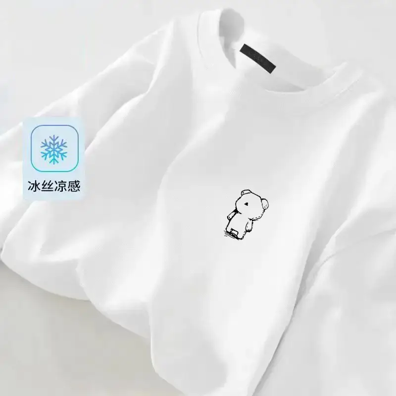 Men Ice Silk Crewneck T-Shirt Black - Image 13
