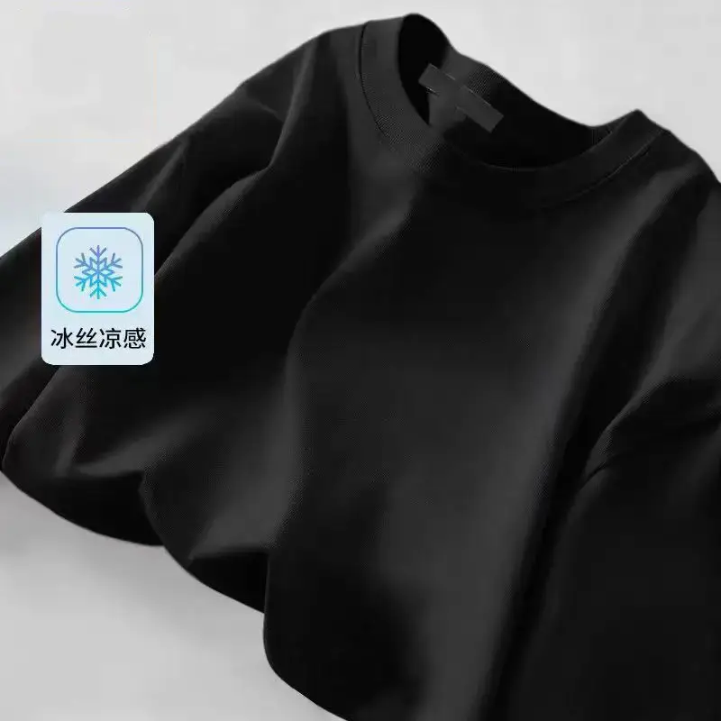 Men Ice Silk Crewneck T-Shirt Black - Image 24