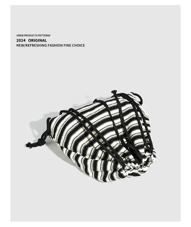 Striped Drawstring Backpack for Women Black White — feature 12