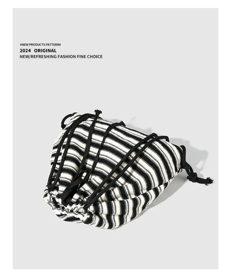 Striped Drawstring Backpack for Women Black White — feature 13
