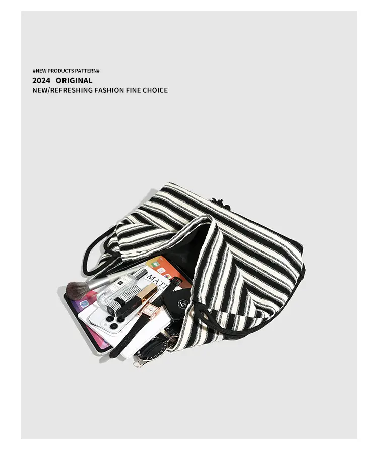 Striped Drawstring Backpack for Women Black White — feature 17