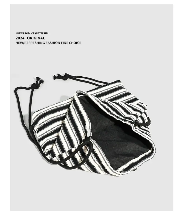 Striped Drawstring Backpack for Women Black White — feature 18