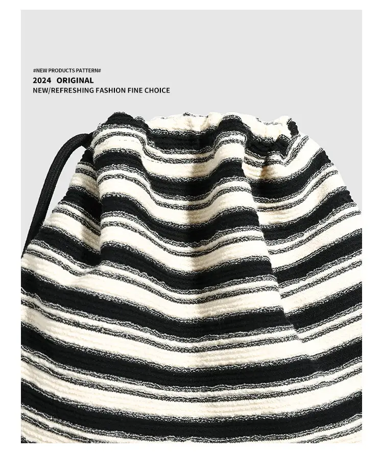 Striped Drawstring Backpack for Women Black White — feature 19