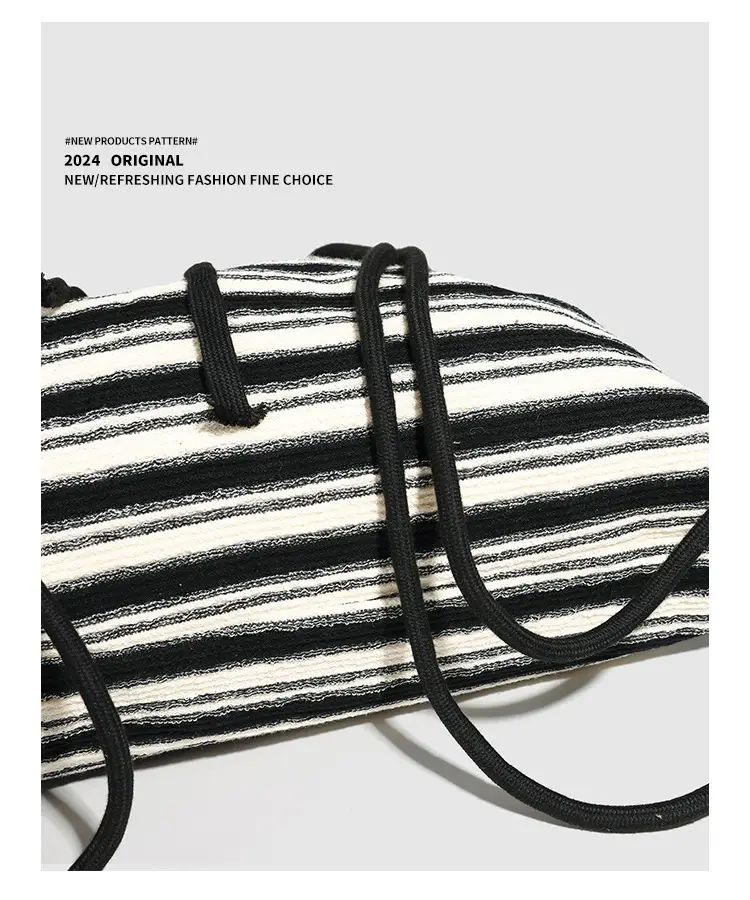 Striped Drawstring Backpack for Women Black White — feature 20