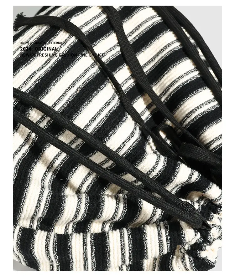 Striped Drawstring Backpack for Women Black White — feature 21