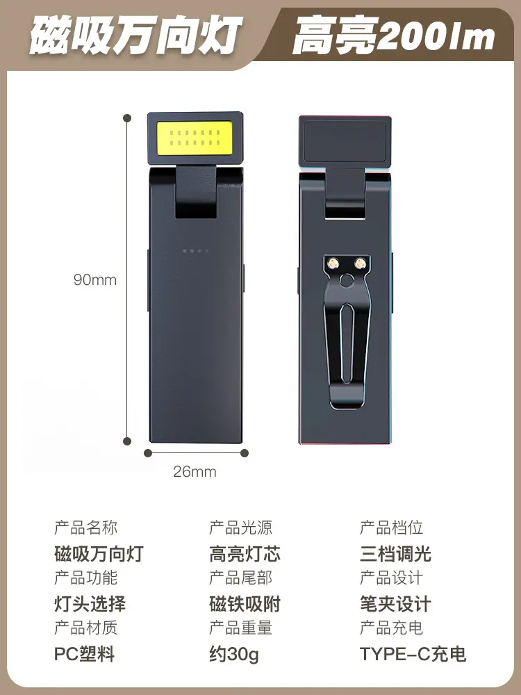 Auto Repair Work Light Flashlight Magnetic Charging 30g