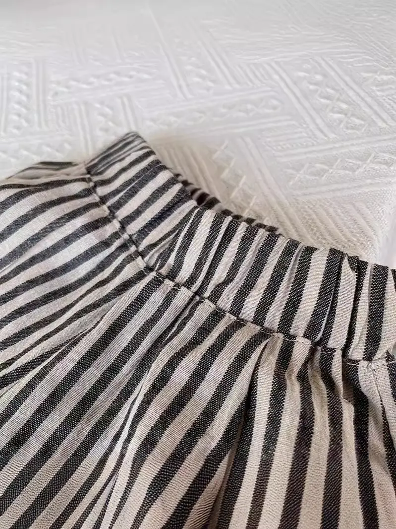 Boys Summer T-Shirt Pants Set Gray Striped Cropped Shorts