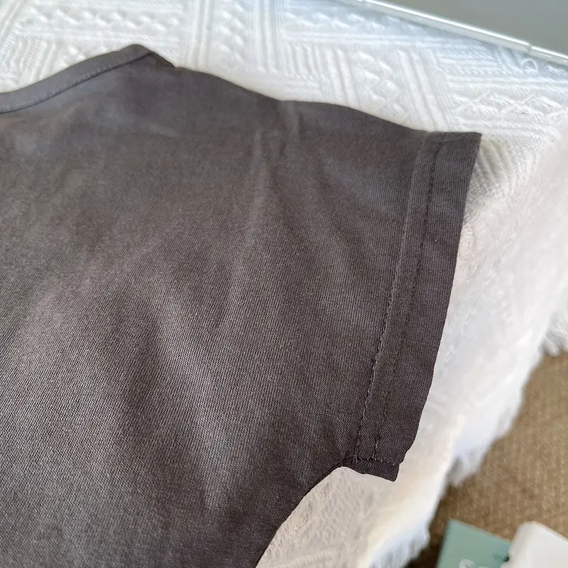 Boys Summer T-Shirt Pants Set Gray Striped Cropped Shorts — feature 10