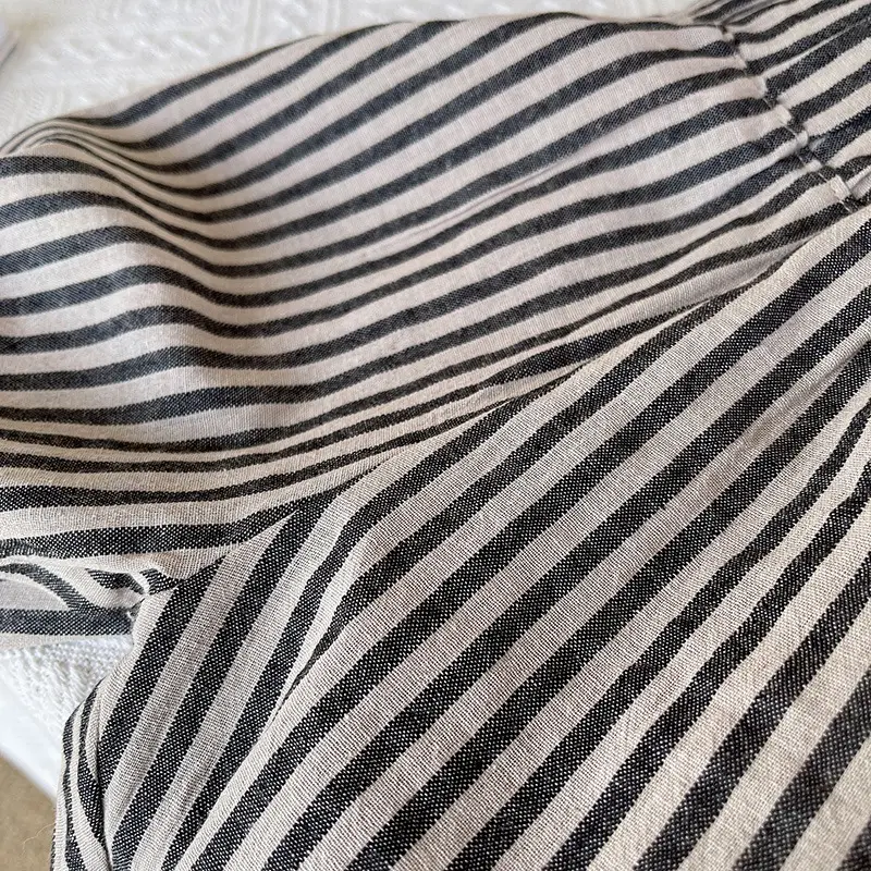 Boys Summer T-Shirt Pants Set Gray Striped Cropped Shorts — feature 15