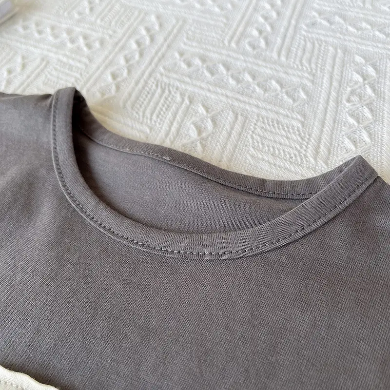 Boys Summer T-Shirt Pants Set Gray Striped Cropped Shorts — feature 5