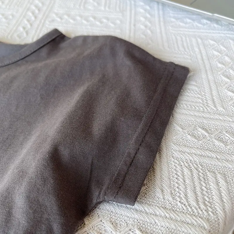 Boys Summer T-Shirt Pants Set Gray Striped Cropped Shorts — feature 6