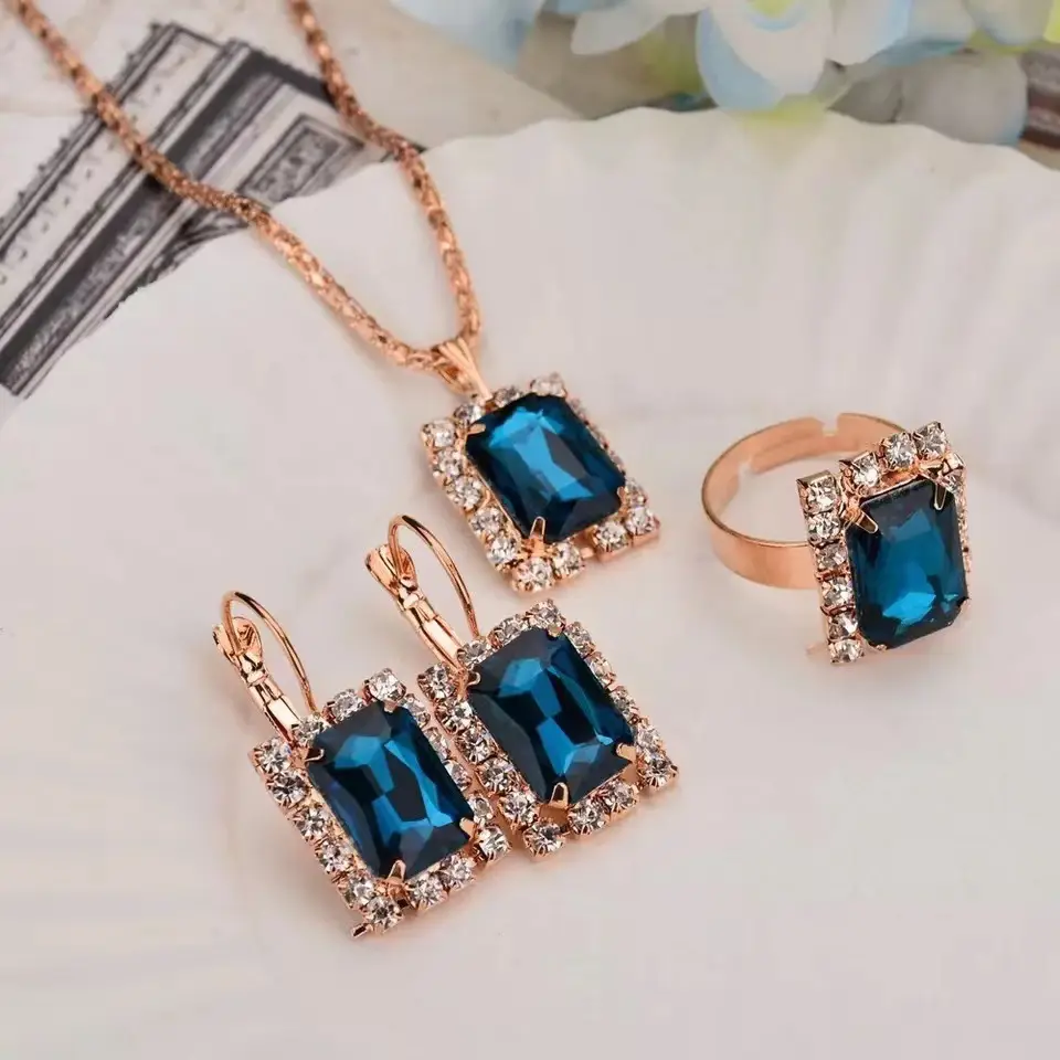 Blue Sapphire Heart Jewelry Set for Women - Image 31