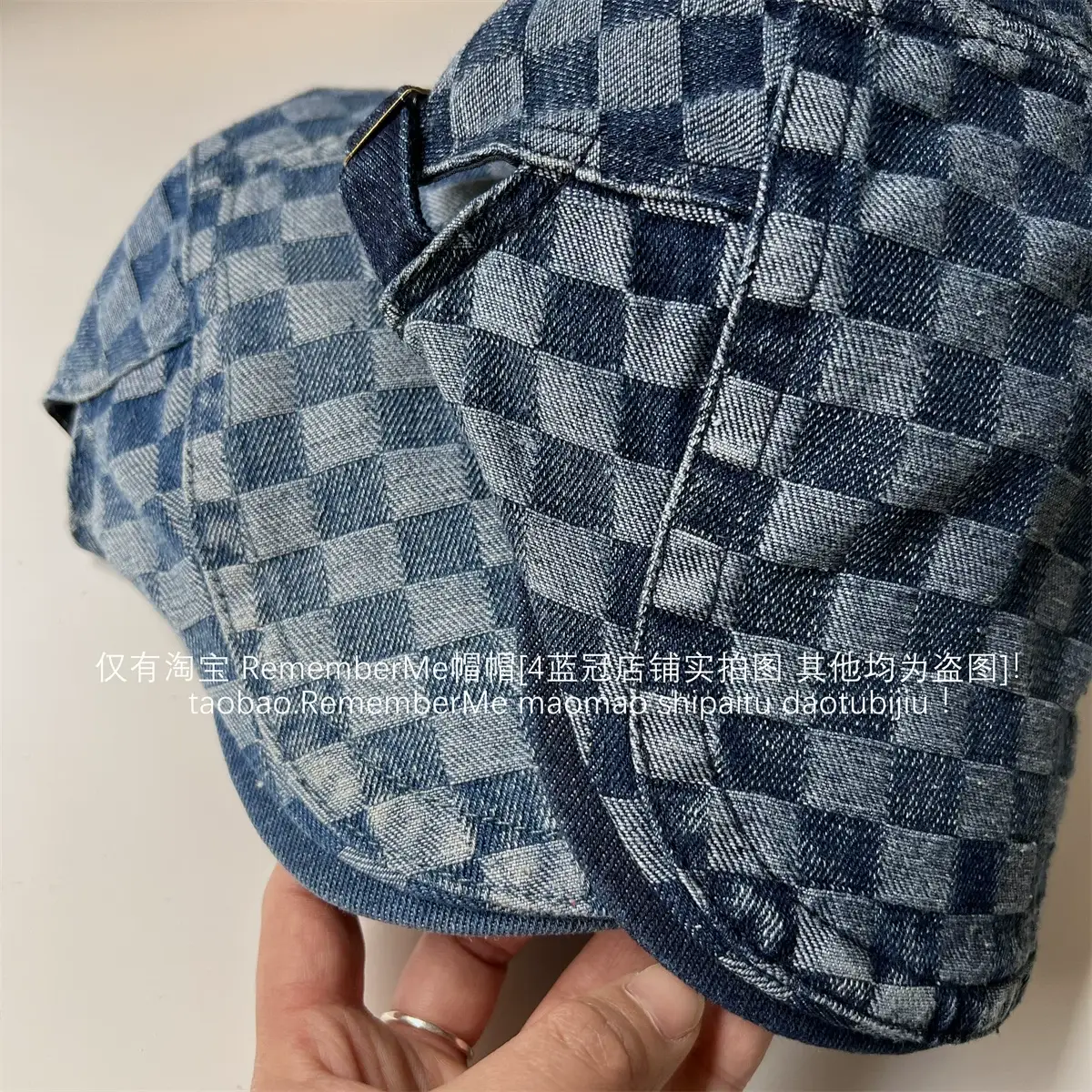 Women Checkered Wash Denim Cap Adjustable Big Head Circumference — feature 10