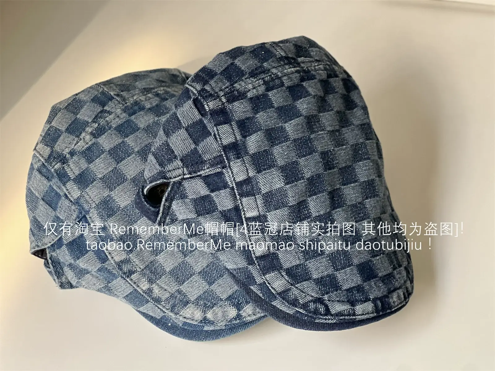 Women Checkered Wash Denim Cap Adjustable Big Head Circumference — feature 12