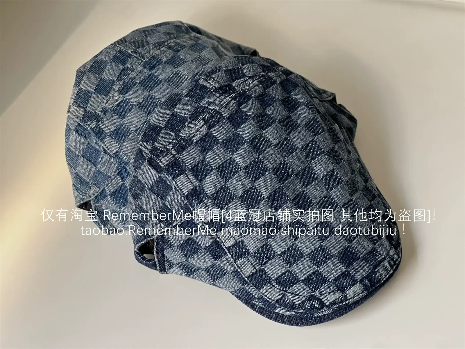 Women Checkered Wash Denim Cap Adjustable Big Head Circumference — feature 13