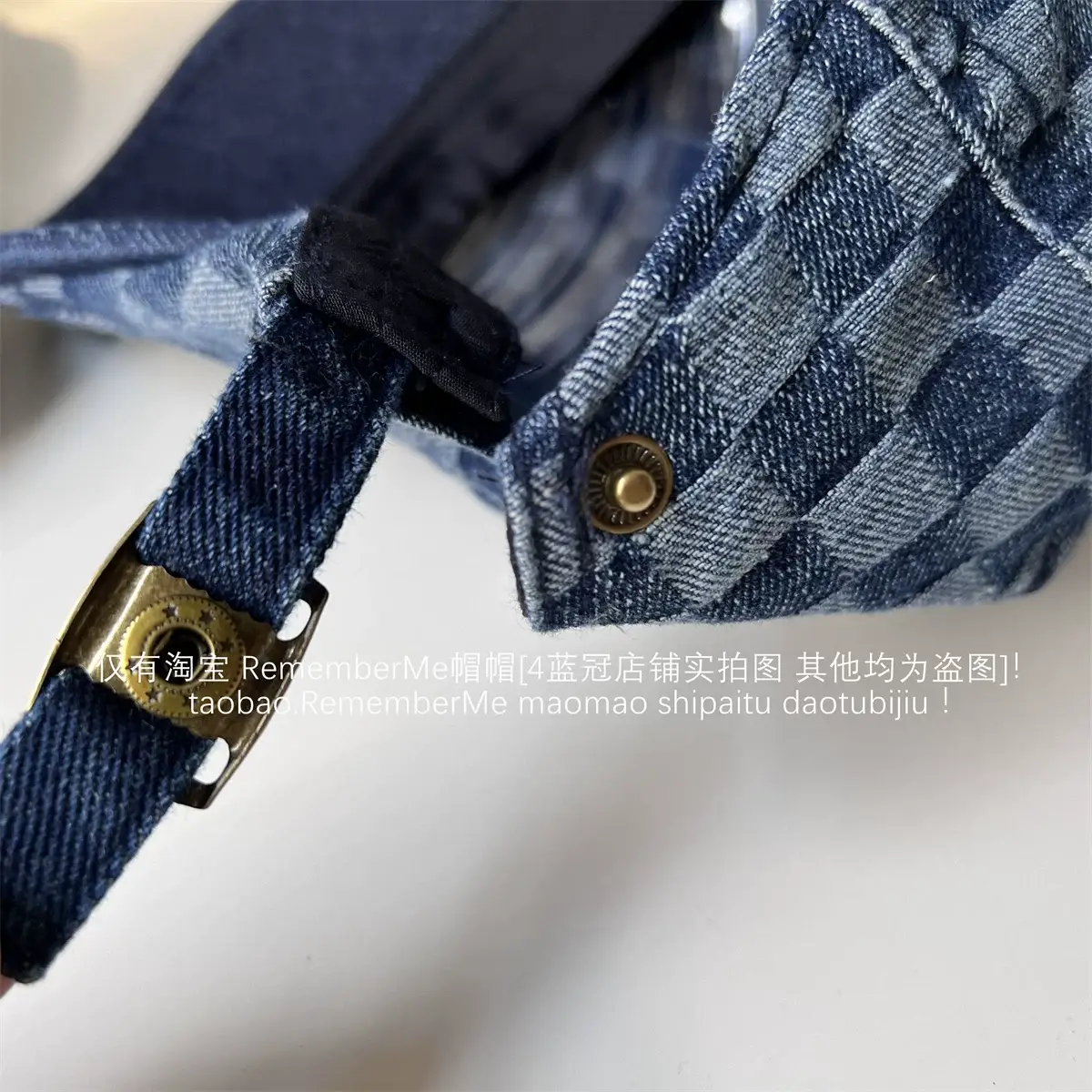 Women Checkered Wash Denim Cap Adjustable Big Head Circumference — feature 14