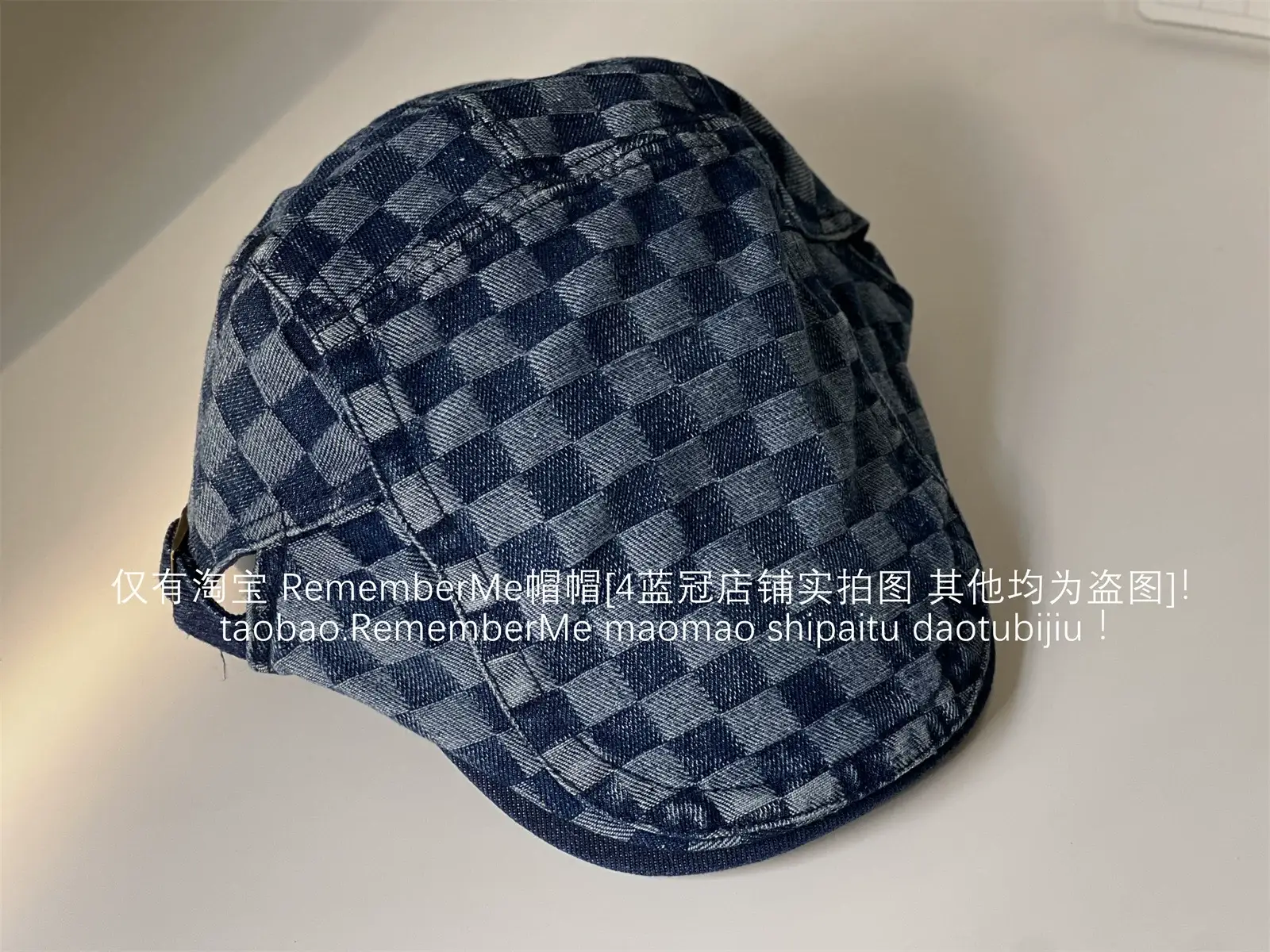 Women Checkered Wash Denim Cap Adjustable Big Head Circumference — feature 16