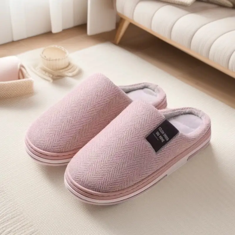 Men's Cotton Herringbone Slippers Winter Warm Non-Slip - Image 9