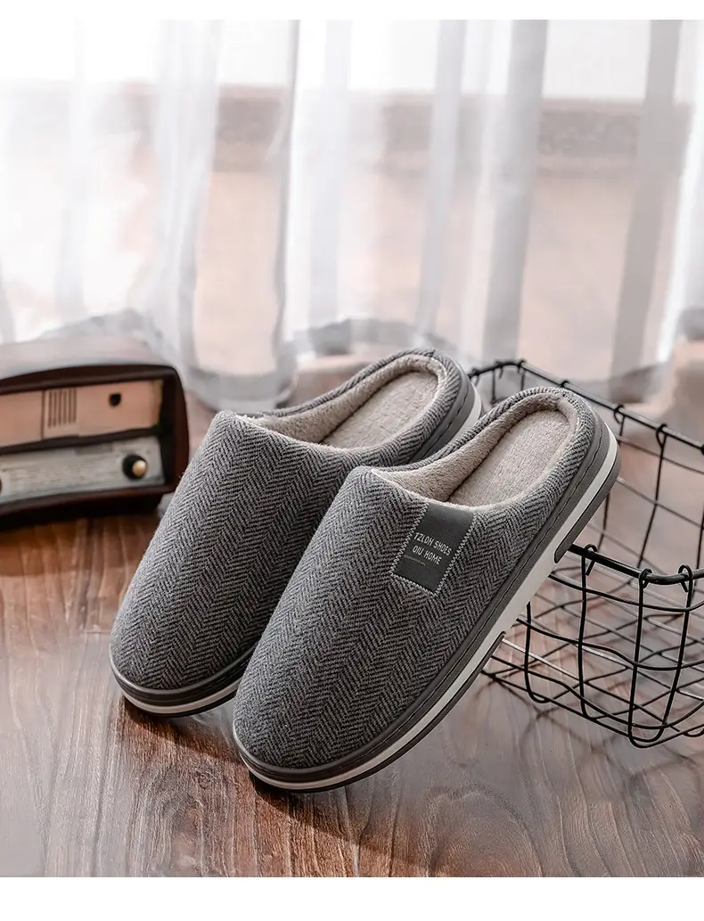 Men's Cotton Herringbone Slippers Winter Warm Non-Slip — feature 14