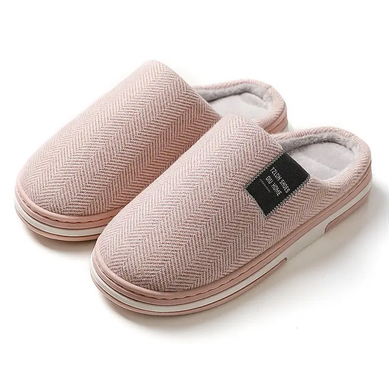 Men's Cotton Herringbone Slippers Winter Warm Non-Slip - Image 2