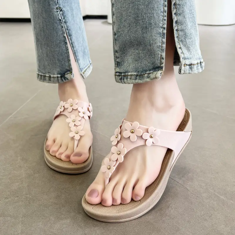 Letter Chile Thick Bottom Flip Flops Women's Summer Outer Wear Fashionable All-match Flower Flip Flops Wedge Non-slip Beach Cool - Image 5