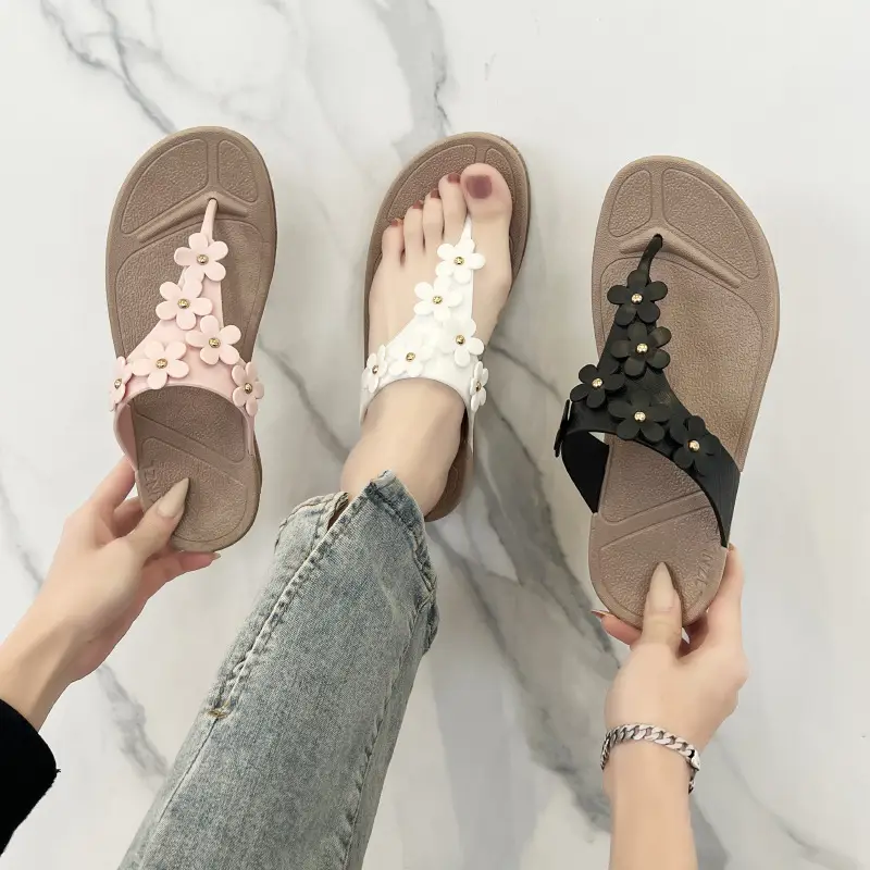 Letter Chile Thick Bottom Flip Flops Women's Summer Outer Wear Fashionable All-match Flower Flip Flops Wedge Non-slip Beach Cool - Image 7