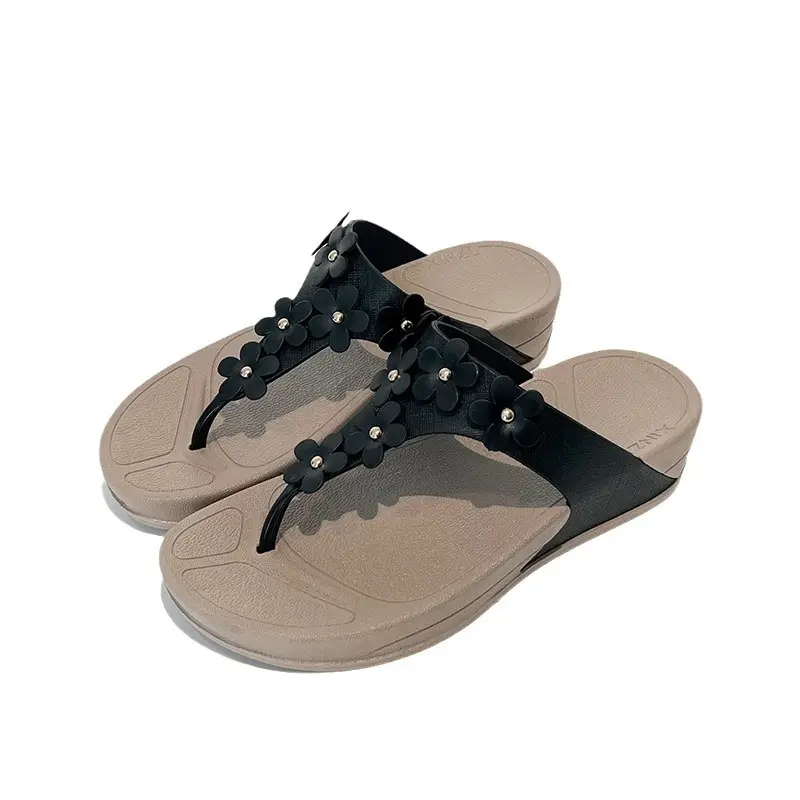 Letter Chile Thick Bottom Flip Flops Women's Summer Outer Wear Fashionable All-match Flower Flip Flops Wedge Non-slip Beach Cool - Image 8
