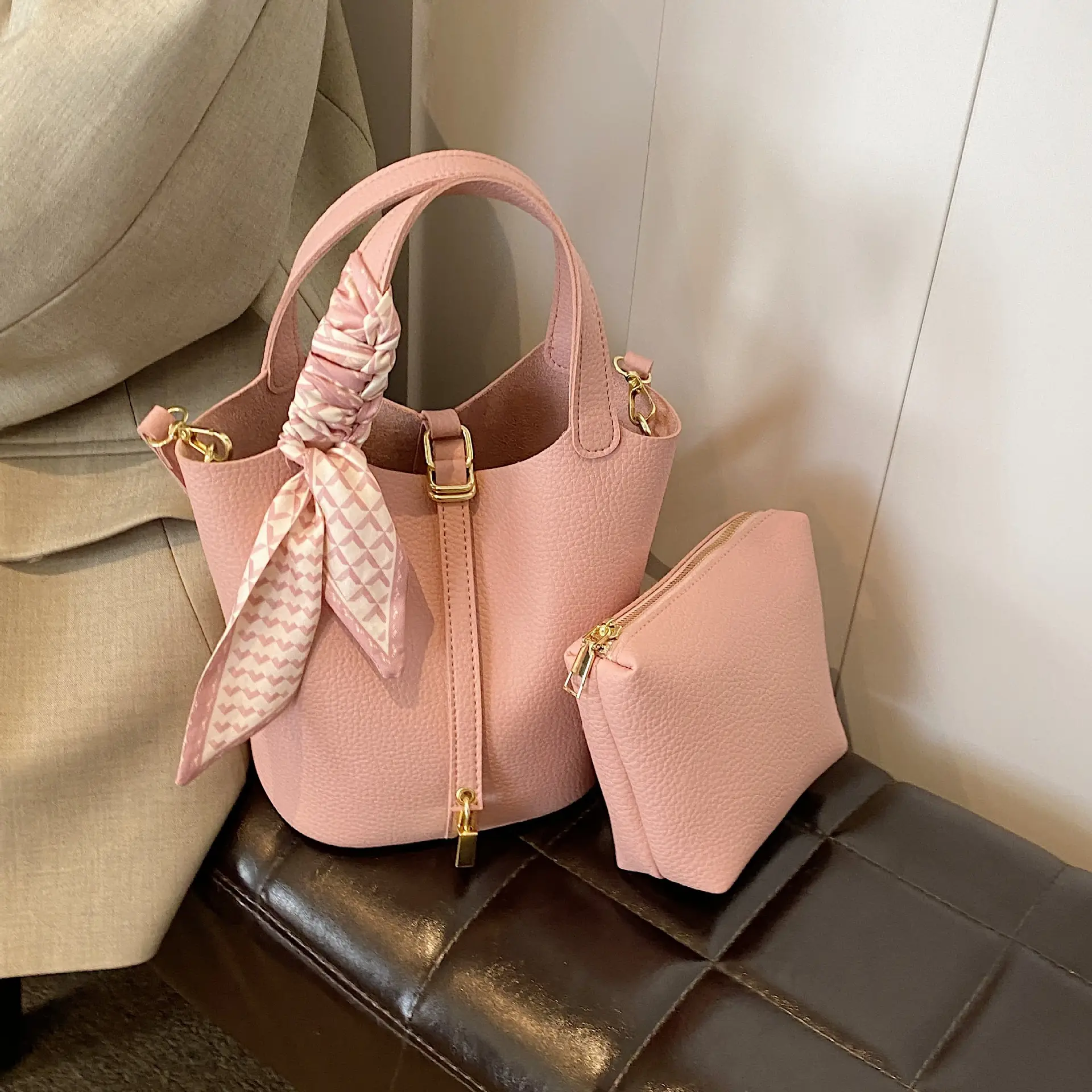2024 Summer Bucket Bag with Silk Scarf & Matching Pouch - Image 3