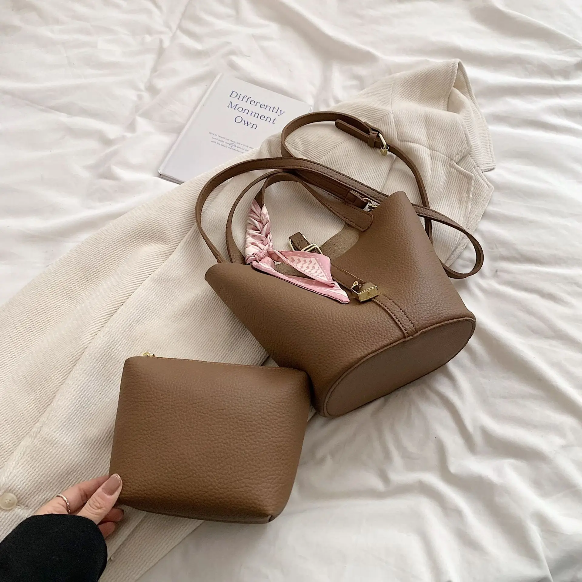 2024 Summer Bucket Bag with Silk Scarf & Matching Pouch - Image 4