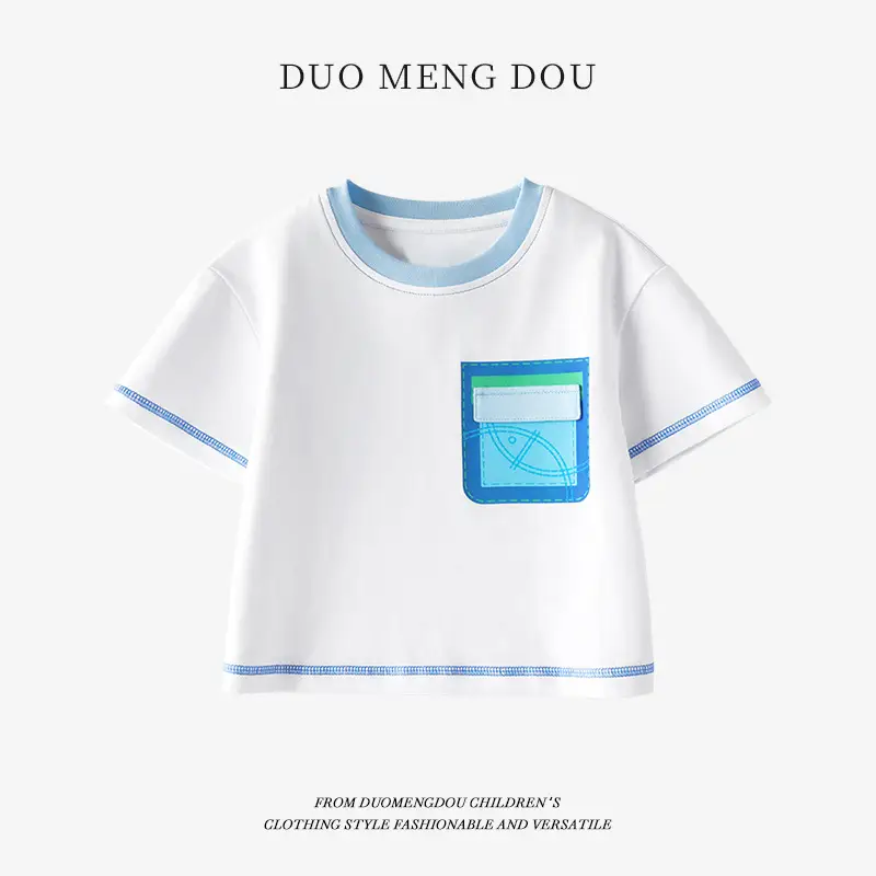 Boys Cotton Color-Block T-Shirt UV Protection Summer - Image 5