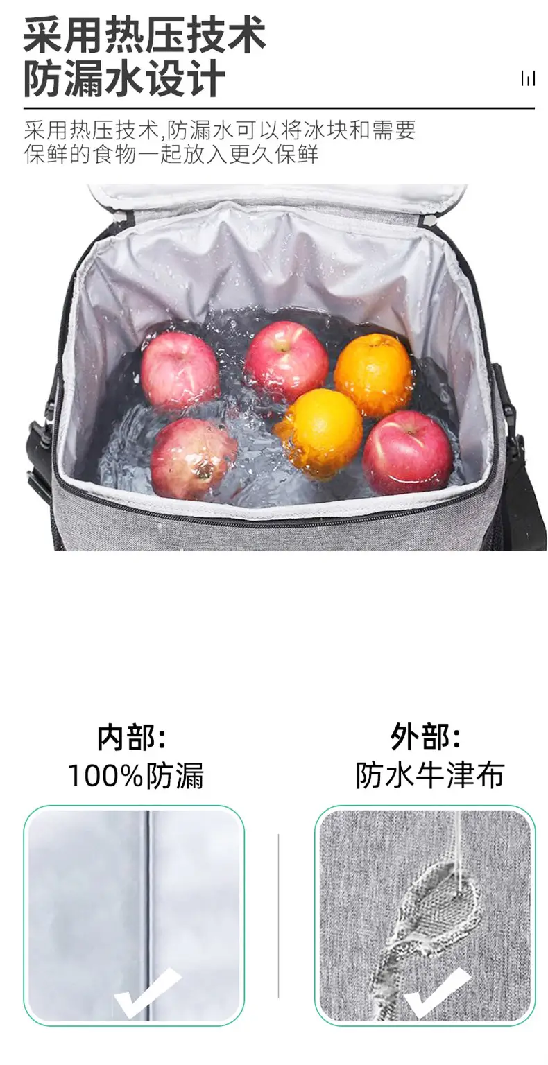 15L Portable Ice Bag Waterproof Oxford Cloth Shoulder Lunch Bag — feature 5