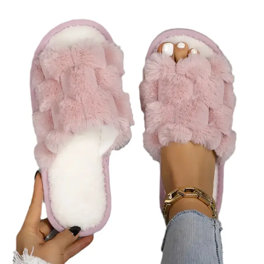 Cross-border new wholesale Mao Mao slippers home thick-soled warm non-slip cotton slippers thickened fleece-lined open cotton slippers