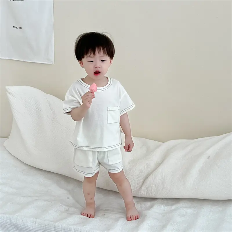 Baby White Short Sleeve T-Shirt Shorts Set - Image 4