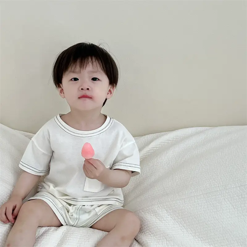 Baby White Short Sleeve T-Shirt Shorts Set - Image 5