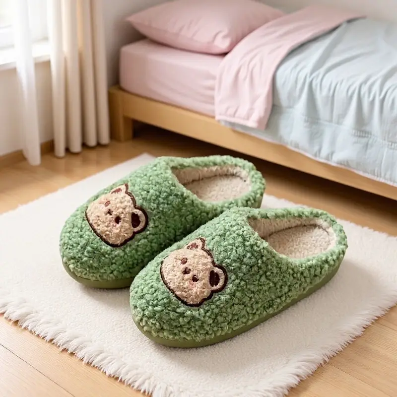Women Winter Plush Cotton Slippers Brown Bear Design - Image 11