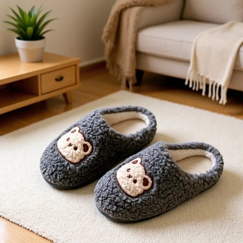 Women Winter Plush Cotton Slippers Brown Bear Design - Image 12