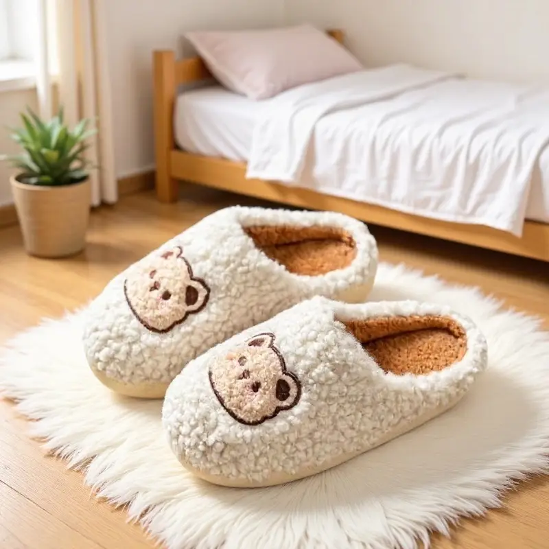 Women Winter Plush Cotton Slippers Brown Bear Design - Image 13
