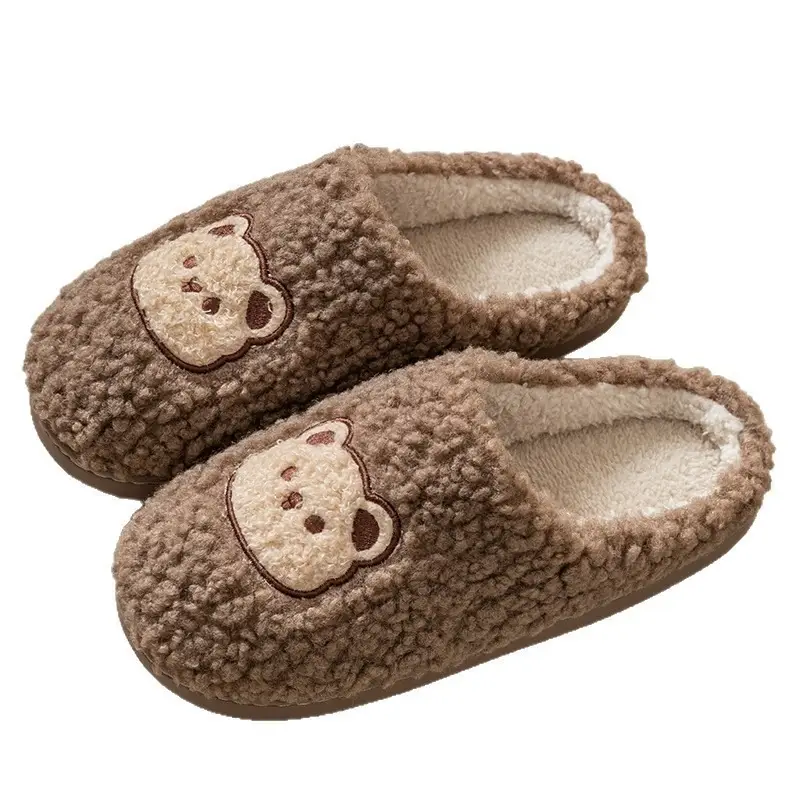 Women Winter Plush Cotton Slippers Brown Bear Design - Image 14