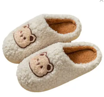 Women Winter Plush Cotton Slippers Brown Bear Design - Image 2