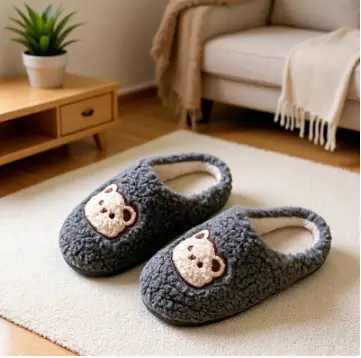 Women Winter Plush Cotton Slippers Brown Bear Design - Image 4