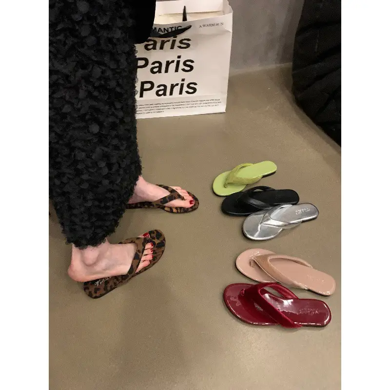 Women's Leopard Print Silver Flip Flops Summer - Image 6