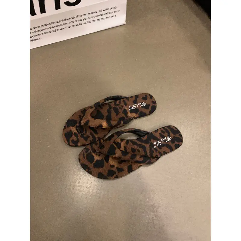 Women's Leopard Print Silver Flip Flops Summer - Image 9