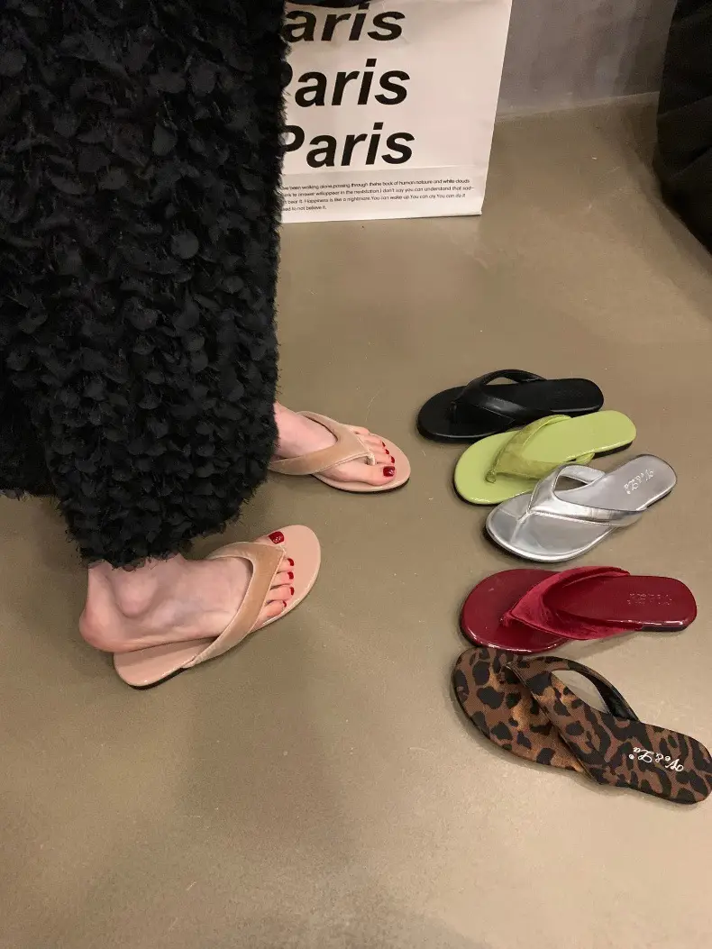 Women's Leopard Print Silver Flip Flops Summer — feature 16