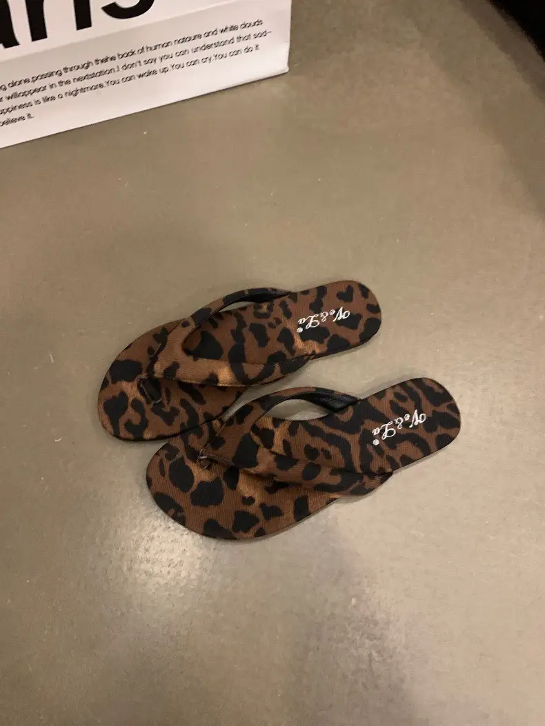 Women's Leopard Print Silver Flip Flops Summer — feature 26