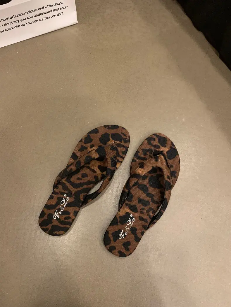 Women's Leopard Print Silver Flip Flops Summer — feature 27
