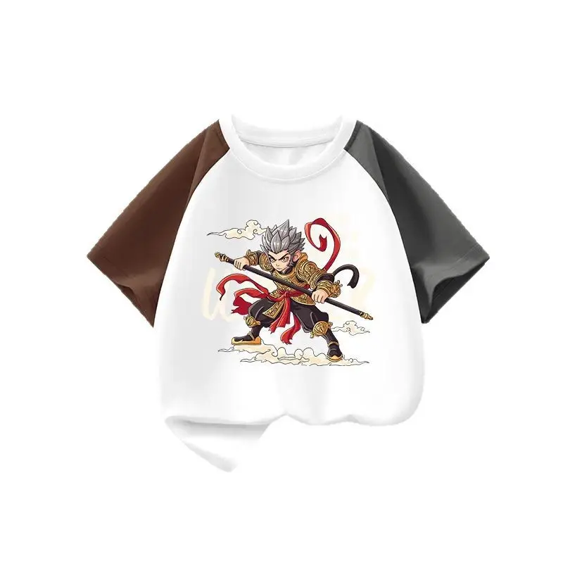 Boys Cotton T-Shirt with Lucky Design, Brown Black, Short Sleeve - Image 22