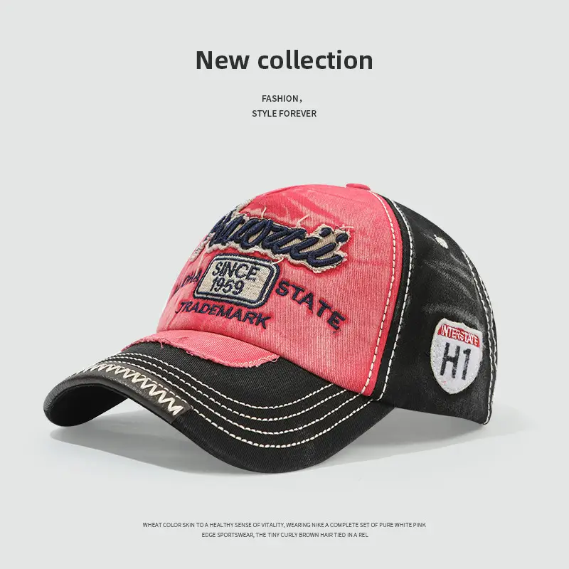 American Retro Baseball Cap Red Black H1 Style