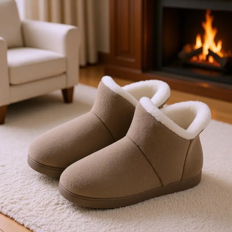 Women's Fleece-Lined Warm Heel Slippers Brown - Image 5