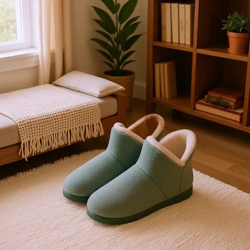 Women's Fleece-Lined Warm Heel Slippers Brown - Image 2